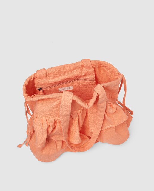 Shopping de playa Southern Cotton de algodón en coral con volantes