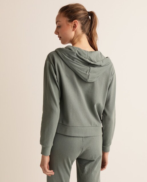 Sweatshirt de mulher com fecho de correr, capuz e bolsos