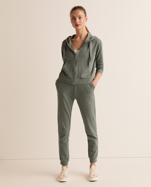 Sweatshirt de mulher com fecho de correr, capuz e bolsos