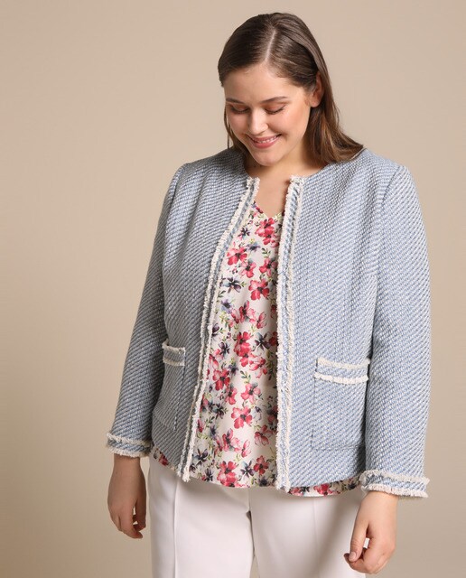Casaco tweed tamanhos grandes com franjas
