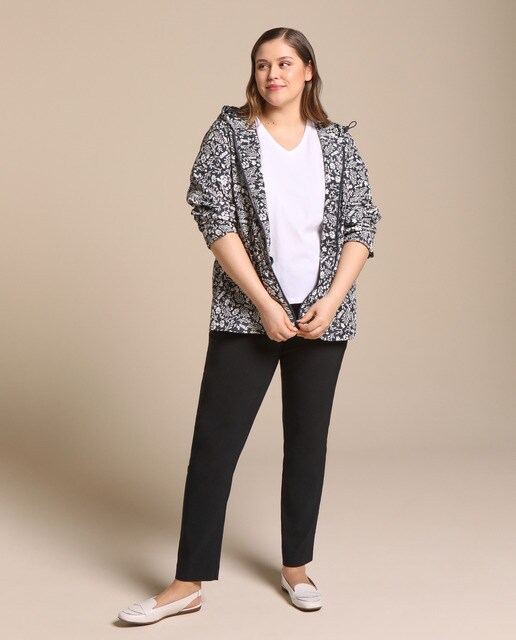 Parka ligera de mujer talla grande con estampado floral