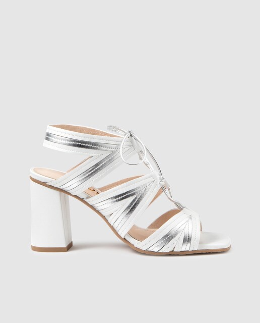 Sandalias de tacón de mujer Lodi de piel metalizado en color blanco