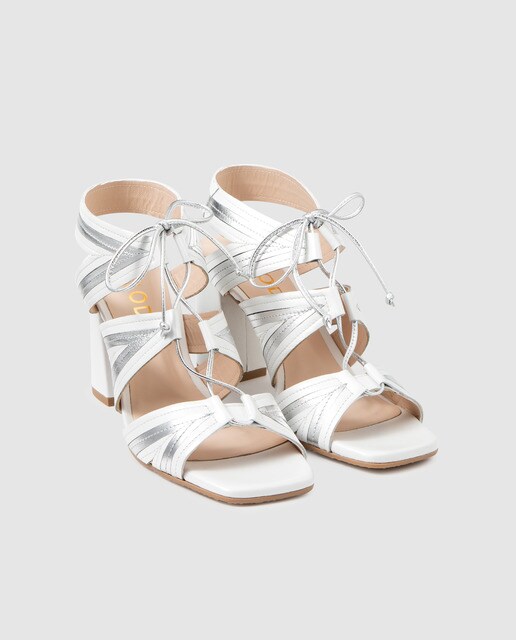 Sandalias de tacón de mujer Lodi de piel metalizado en color blanco