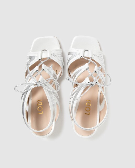 Sandalias de tacón de mujer Lodi de piel metalizado en color blanco