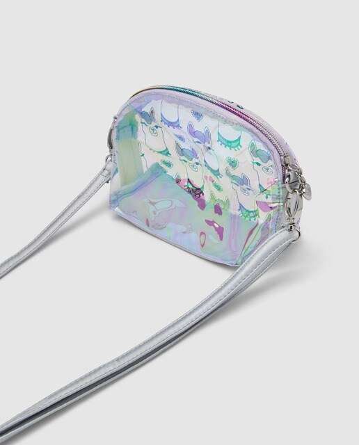 Mala a tiracolo mini transparente com estampado de lamas