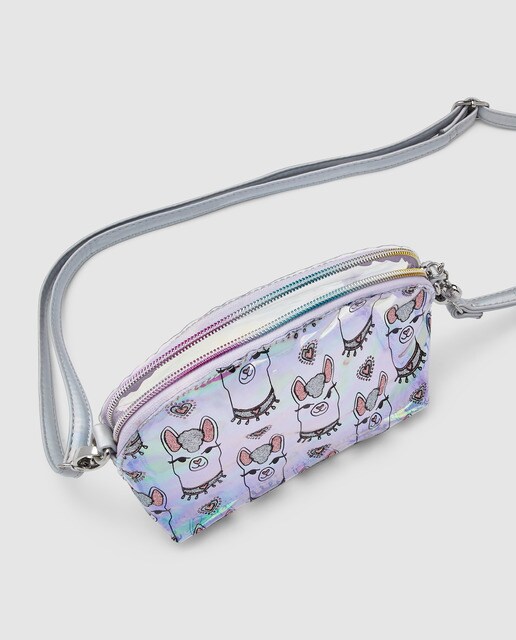 Mala a tiracolo mini transparente com estampado de lamas