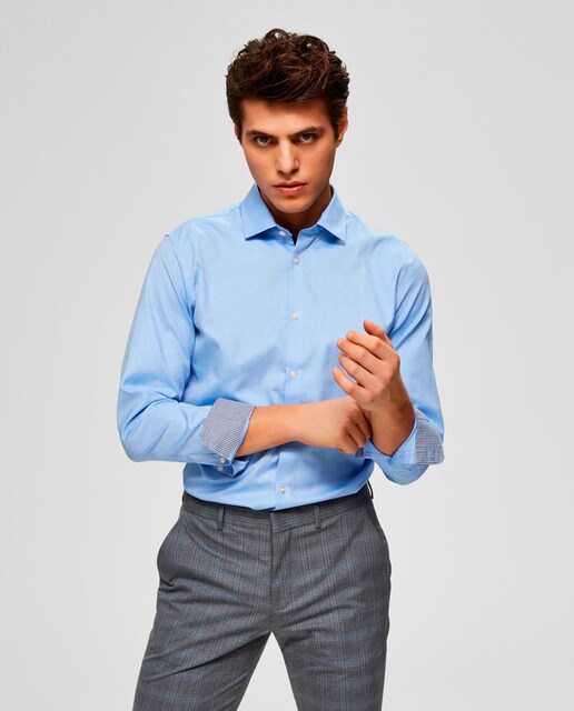 Camisa de hombre Selected slim lisa azul