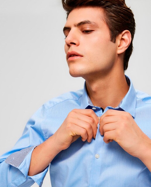 Camisa de hombre Selected slim lisa azul