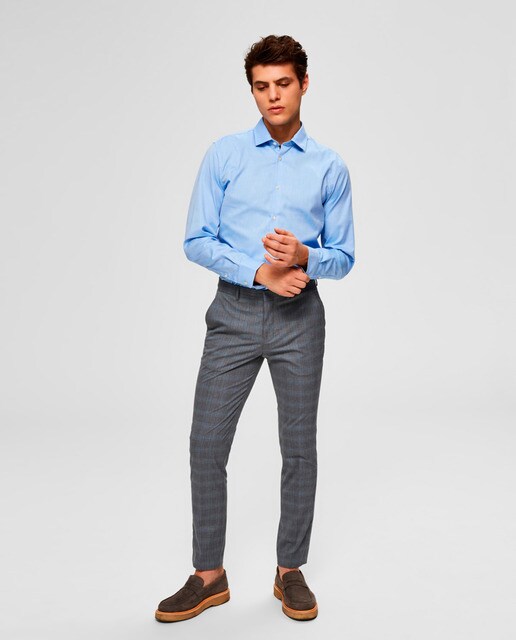 Camisa de hombre Selected slim lisa azul