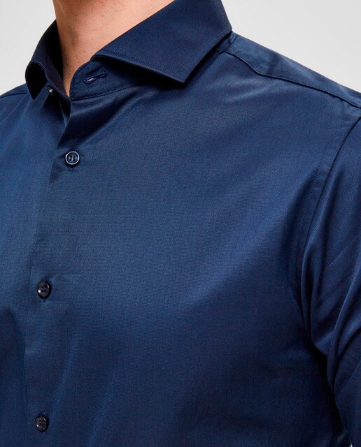 Camisa de hombre Selected slim lisa azul marino