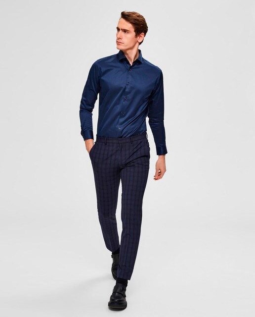 Camisa de hombre Selected slim lisa azul marino