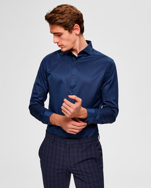 Camisa de hombre Selected slim lisa azul marino