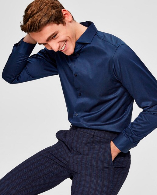 Camisa de hombre Selected slim lisa azul marino