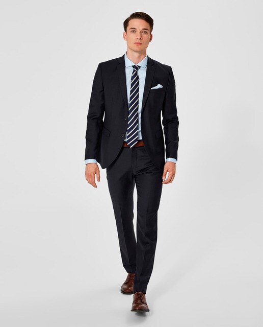 Camisa de hombre Selected slim lisa azul