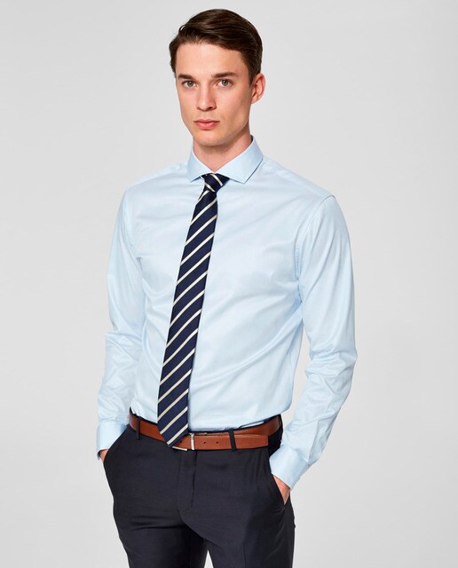Camisa de hombre Selected slim lisa azul