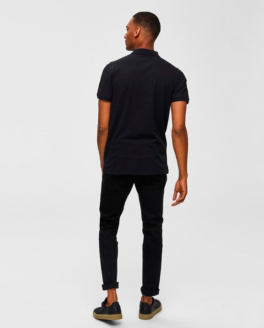 Polo piqué de hombre Selected básico negro de manga corta