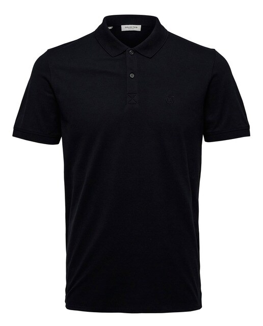 Polo piqué de hombre Selected básico negro de manga corta