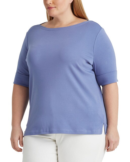 T-shirt lisa de mulher tamanhos grandes com manga 3/4