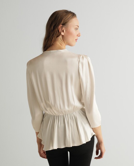 Blusa satinada de mujer manga francesa péplum