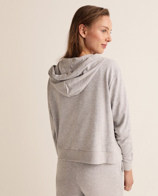 Sweatshirt de mulher com fecho de correr, capuz e bolsos