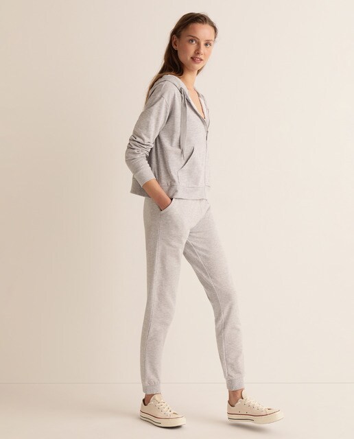 Sweatshirt de mulher com fecho de correr, capuz e bolsos