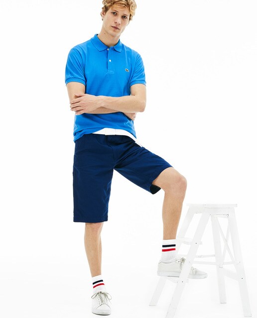 Polo piqué de hombre Lacoste azul de manga corta