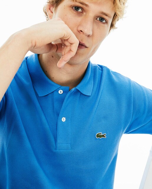 Polo piqué de hombre Lacoste azul de manga corta