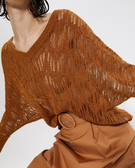 Jersey calado de mujer con manga murciélago