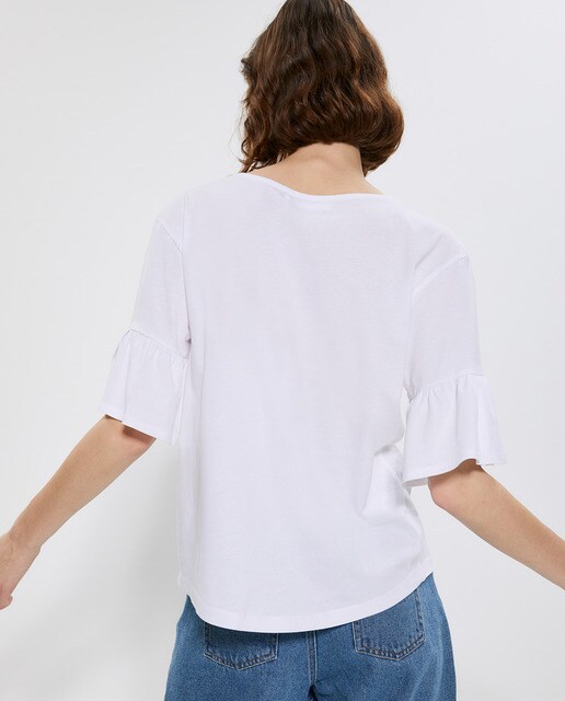 Camiseta lisa de mujer con volante