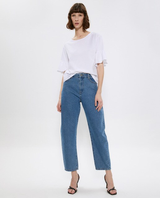 Camiseta lisa de mujer con volante