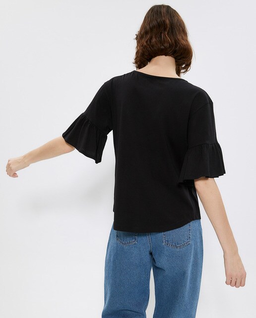 Camiseta lisa de mujer con volante