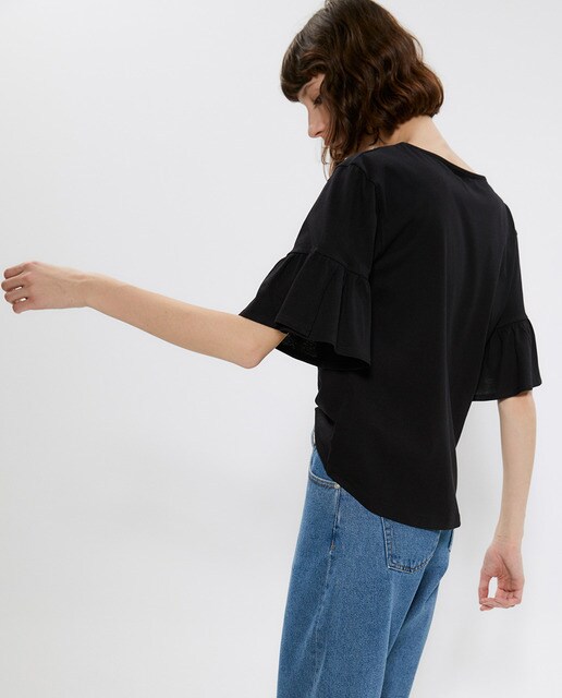 Camiseta lisa de mujer con volante