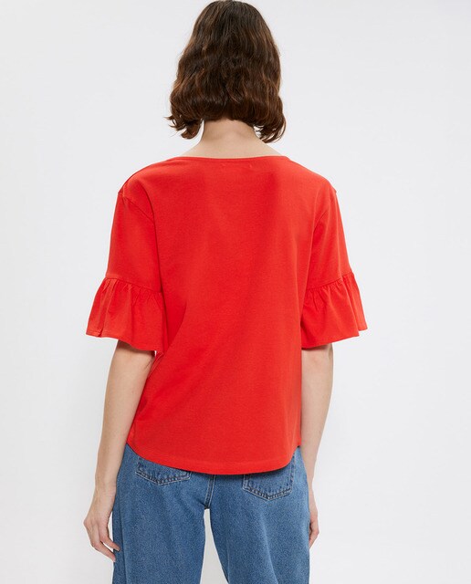 Camiseta lisa de mujer con volante