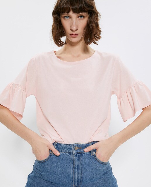 Camiseta lisa de mujer con volante