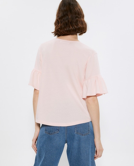 Camiseta lisa de mujer con volante