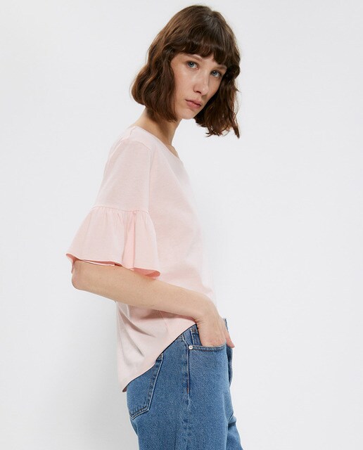 Camiseta lisa de mujer con volante