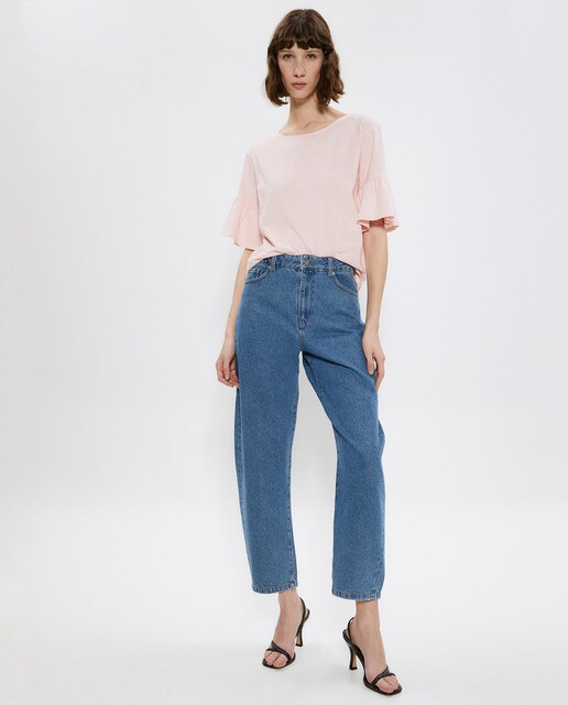 Camiseta lisa de mujer con volante