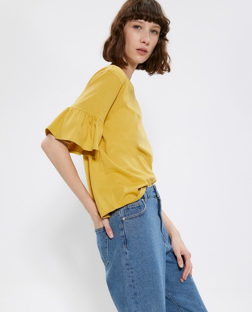 Camiseta lisa de mujer con volante