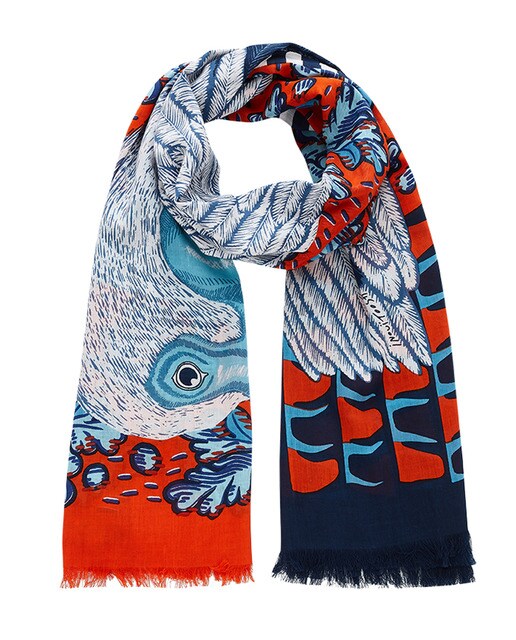 Écharpe de algodão estampada vermelha e azul