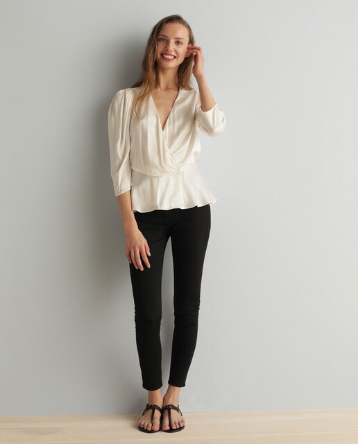 Blusa satinada de mujer manga francesa péplum