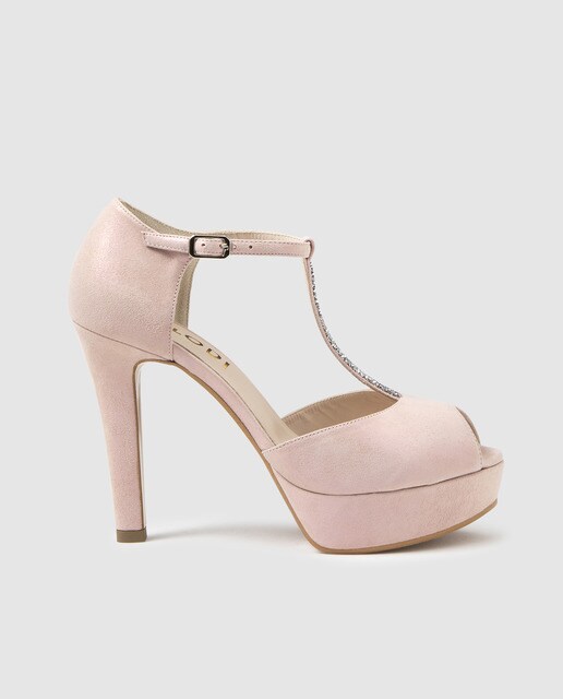 Peep toe de mujer Lodi en ante metalizado de color rosa