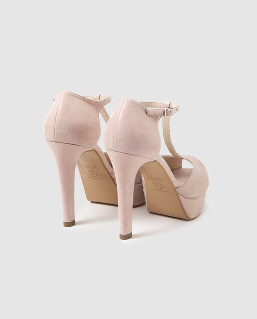 Peep toe de mujer Lodi en ante metalizado de color rosa