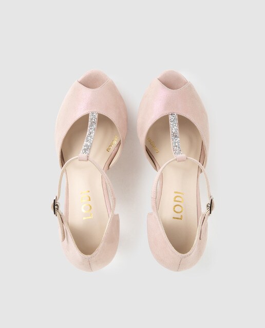 Peep toe de mujer Lodi en ante metalizado de color rosa