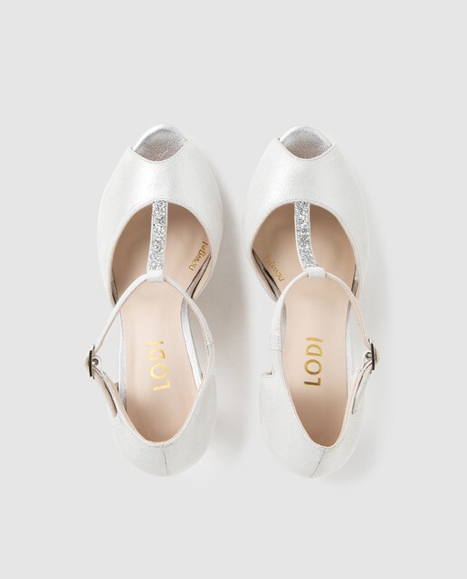 Peep toe de mujer Lodi en ante metalizado de color plata