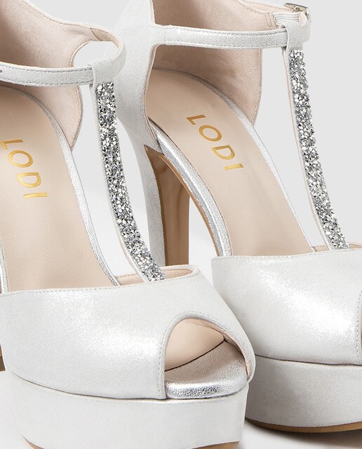Peep toe de mujer Lodi en ante metalizado de color plata