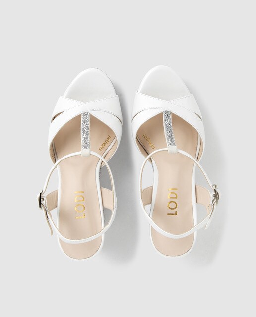 Sandalias de cuña de mujer Lodi de color blanco con detalle metalizado