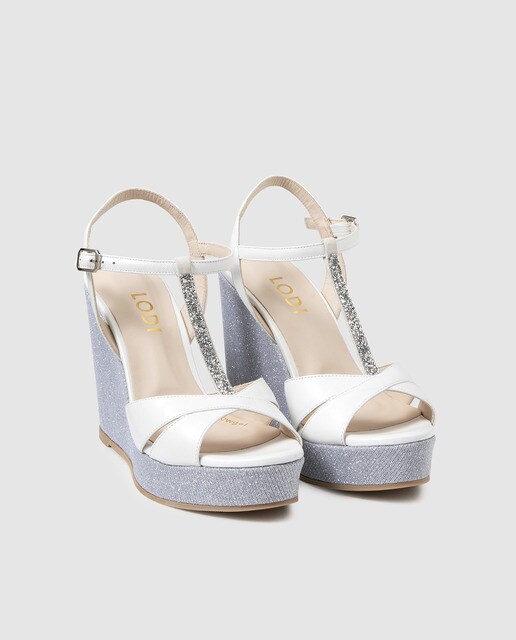 Sandalias de cuña de mujer Lodi de color blanco con detalle metalizado