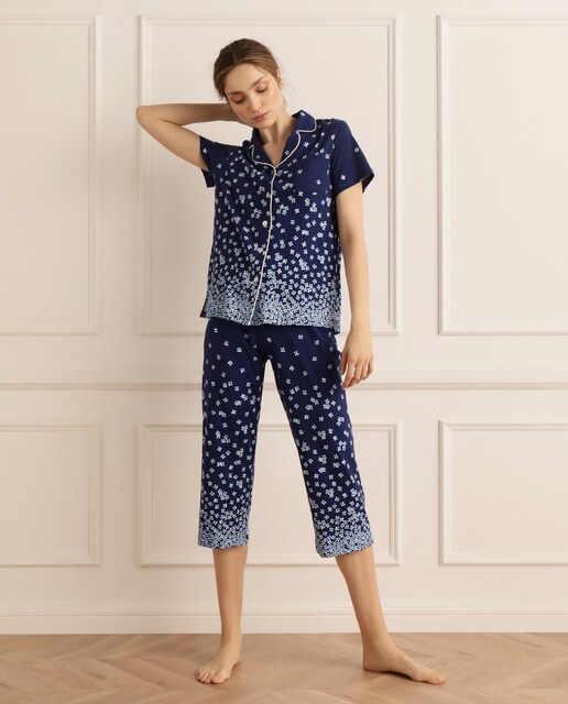 Pijama completo de algodão com estampado floral