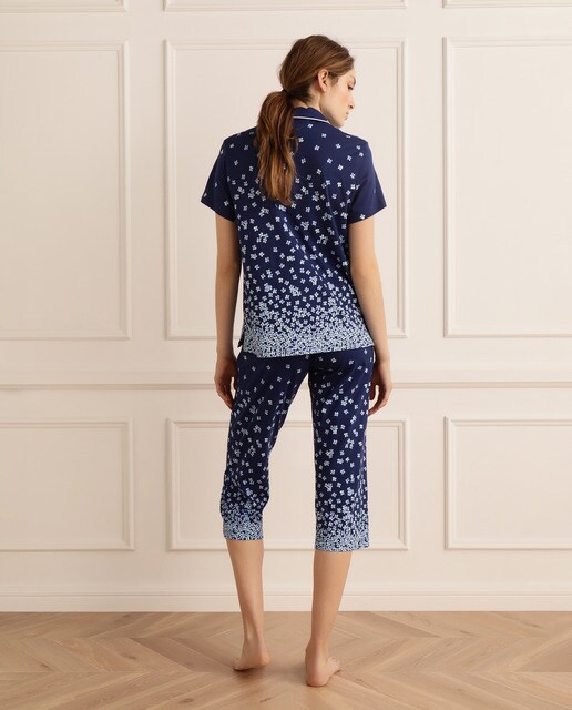 Pijama completo de algodão com estampado floral