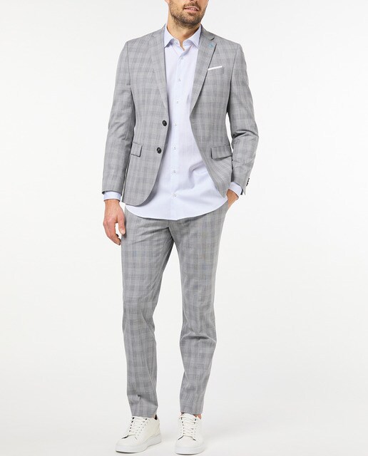 Chaqueta de traje de hombre slim príncipe de gales gris